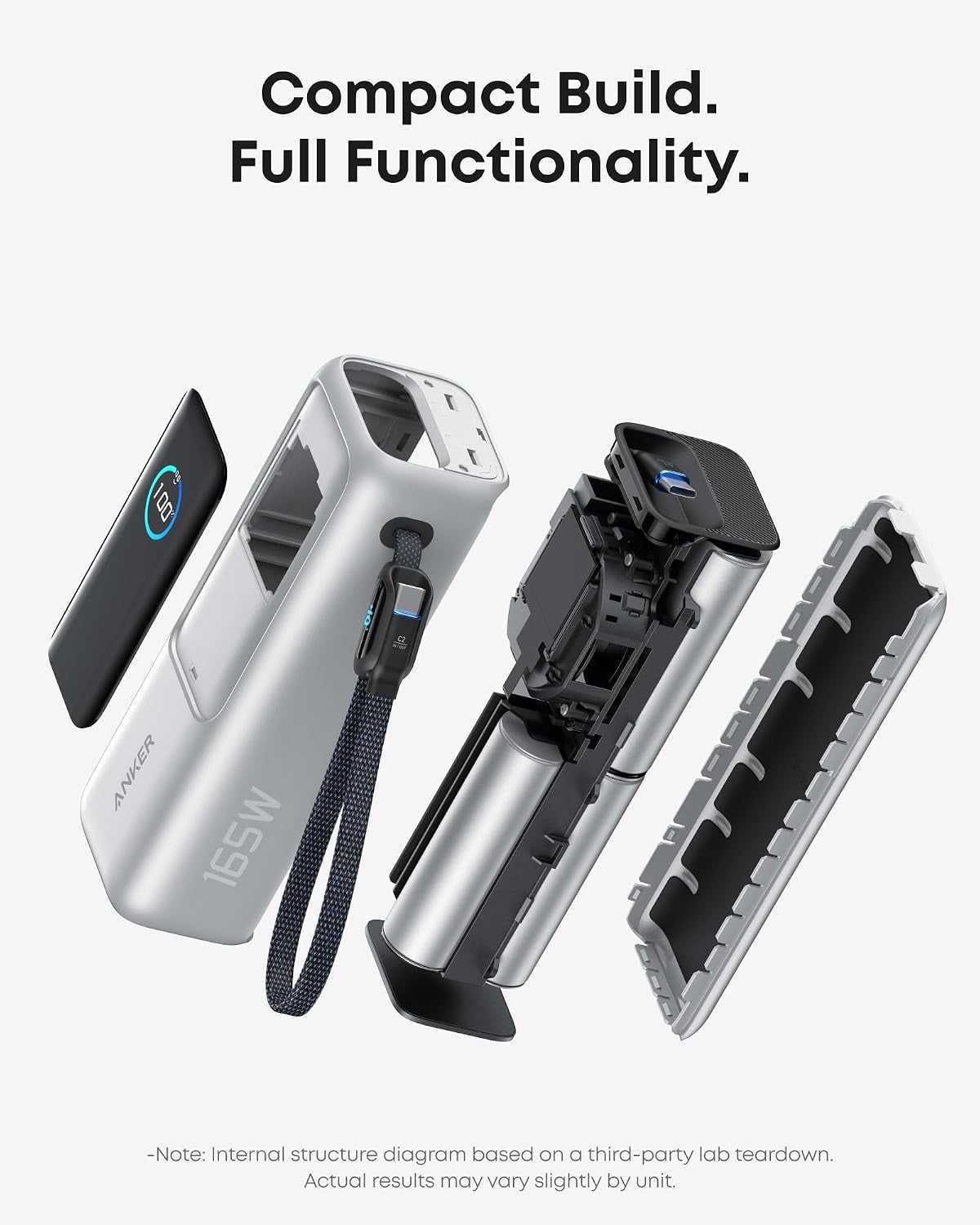Anker 25,000mAh Power Bank with 165W Total Output, Built-In Cables & Smart Display