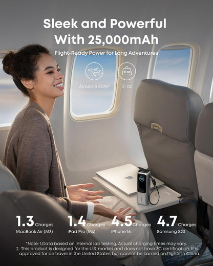 Anker 25,000mAh Power Bank with 165W Total Output, Built-In Cables & Smart Display