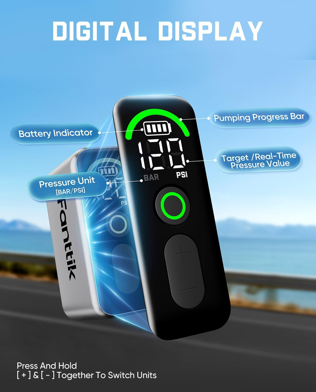 X10 Ace Tiny Electric Bike Pump – 120 PSI, Fast Inflation, Auto Stop & Digital Display