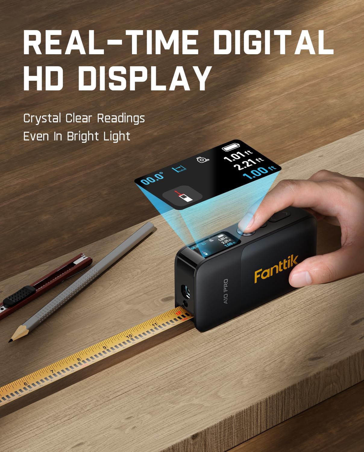 A10 Pro 2-in-1 Digital Laser Tape Measure – 165 ft Laser, 9.8 ft Tape, HD IPS Display