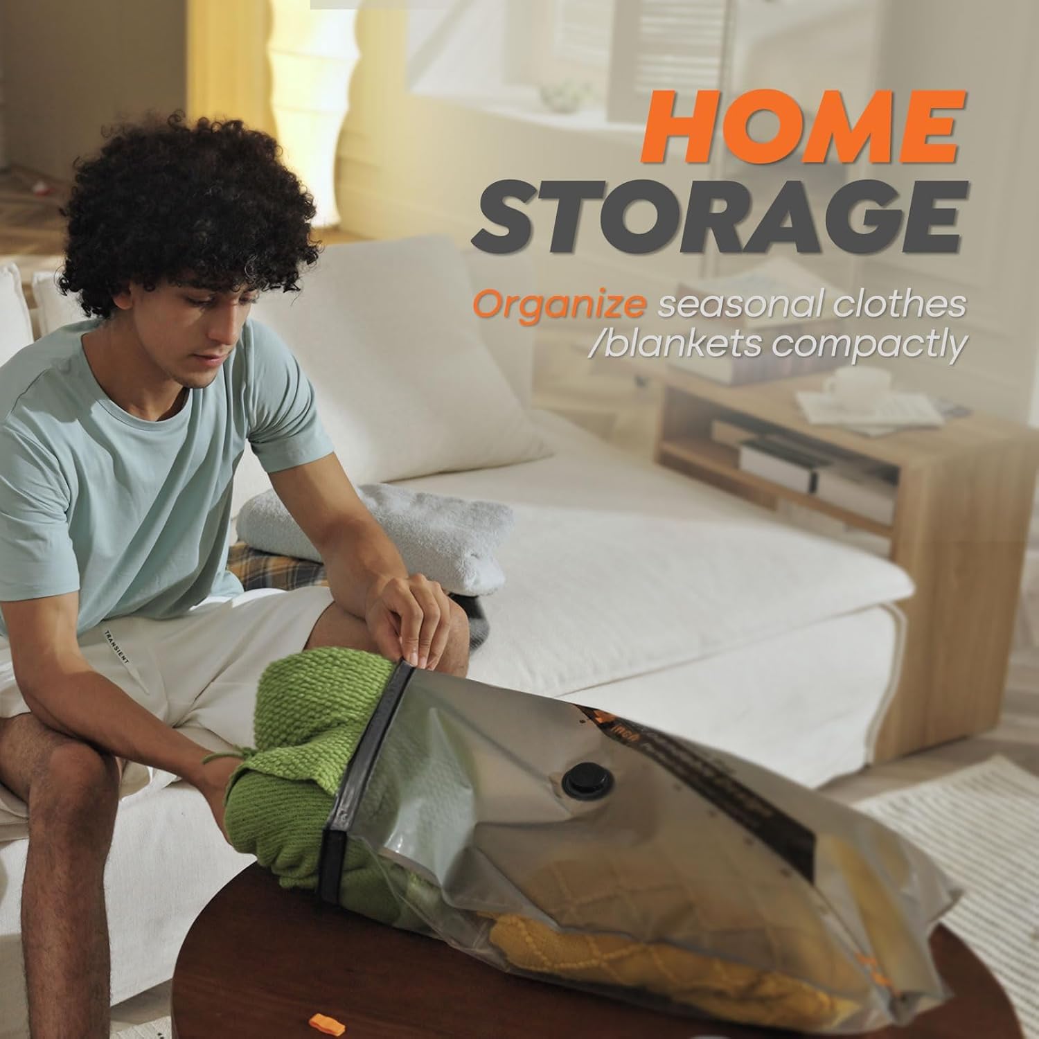 Rechargeable Vacuum Pump with 15 Vacuum Storage Bags – Compact Space-Saving Organizer for Home & Travel