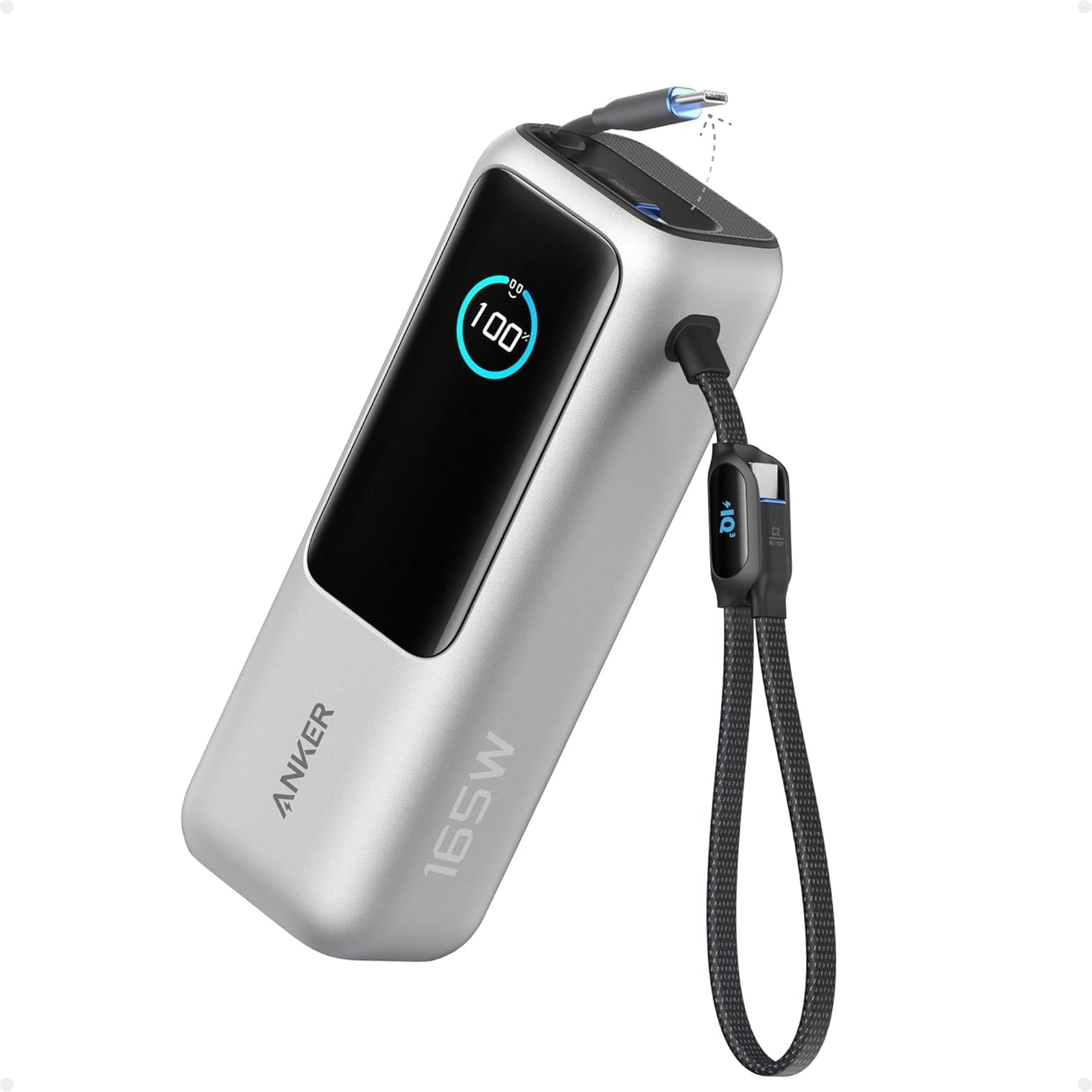 Anker 25,000mAh Power Bank with 165W Total Output, Built-In Cables & Smart Display