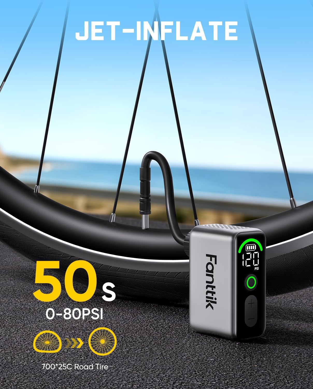 X10 Ace Tiny Electric Bike Pump – 120 PSI, Fast Inflation, Auto Stop & Digital Display