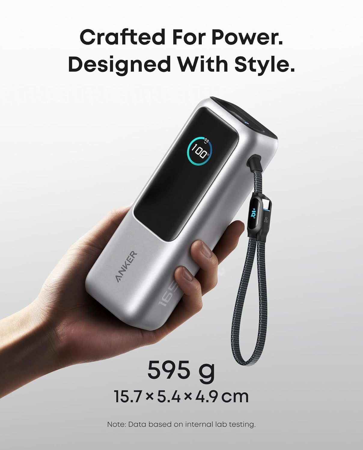 Anker 25,000mAh Power Bank with 165W Total Output, Built-In Cables & Smart Display